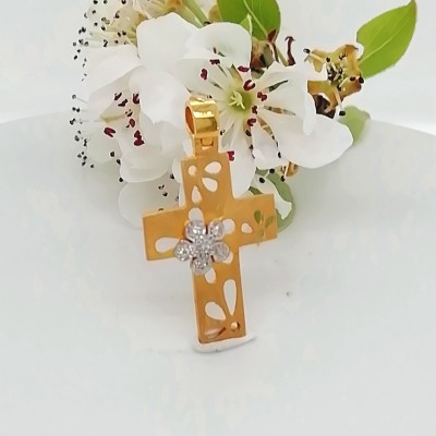 Cross white gold flower - 1205