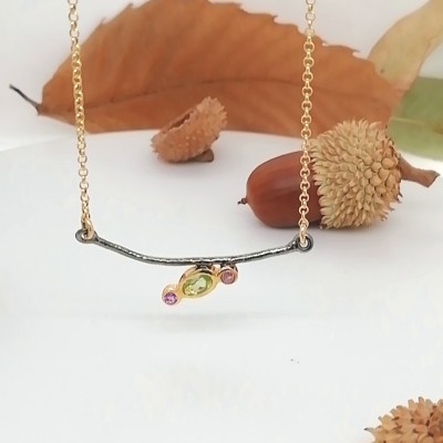 Handmade necklace peridot with amethystos - 2421