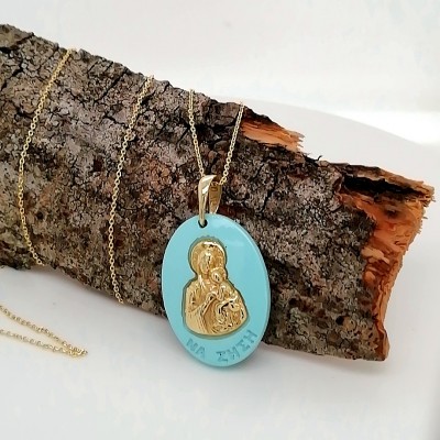 Necklace Virgin on turqoise stone