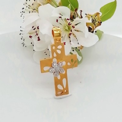 Cross white gold flower-2