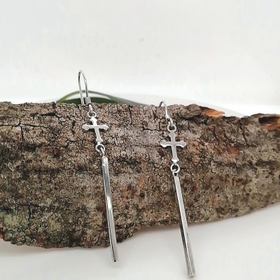 Earrings long line with Cross - 1326