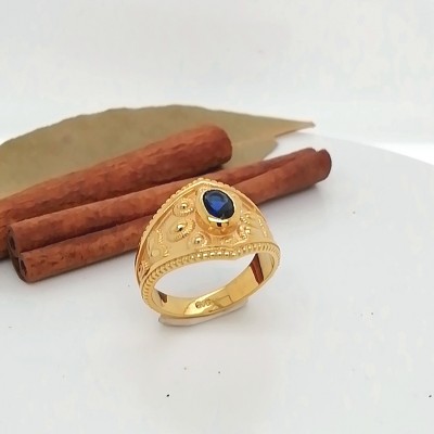 Βυζαντινό δαχτυλίδι μπλε ζιργκόν - 1765