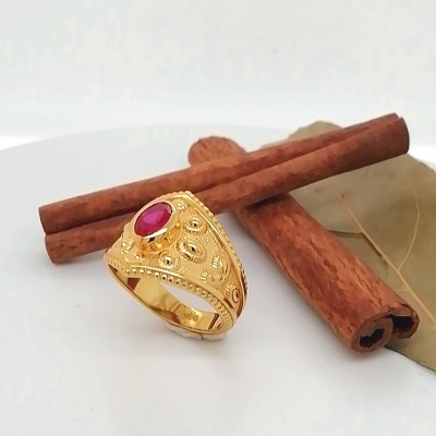 Ring byzantine style with red zircon-2