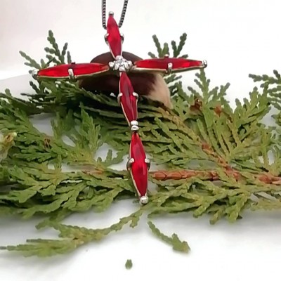 Cross with chain red stones