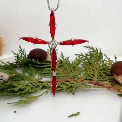 Cross with chain red stones-2