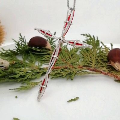 Cross with chain red stones-3