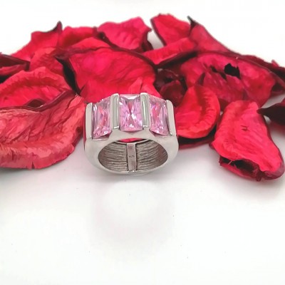 Δαχτυλίδι φαρδιά γραμμή (ροζ πέτρες) - 3009